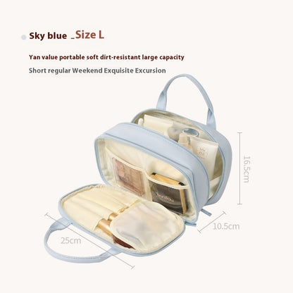 Modern Pu Leather Waterproof Cosmetic Bag With Handle