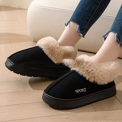 SPORT Cozy Faux Fur Suede Plush Platform Indoor Slippers
