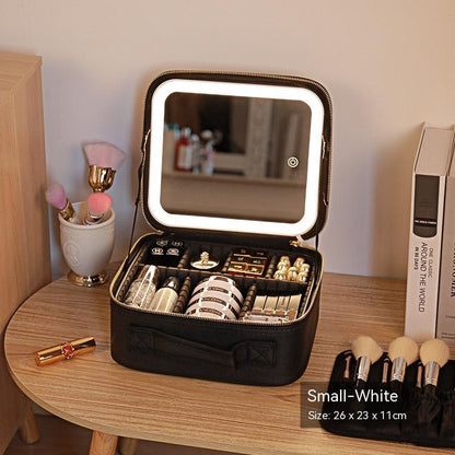Classy Mirror And LED Light Cosmetic Bag