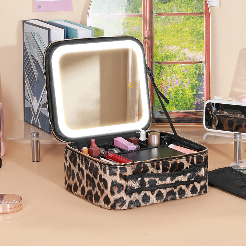 Classy Mirror And LED Light Cosmetic Bag