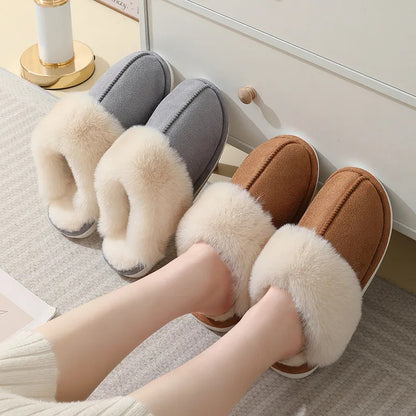 Classy Soft Lined Cotton Plush Fuzzy Indoor Slippers