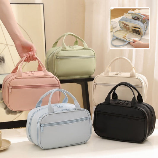 Modern Pu Leather Waterproof Cosmetic Bag With Handle