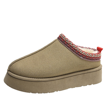 Suede Baotou Plush Cotton Ankle Flats Indoor Slippers