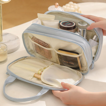 Modern Pu Leather Waterproof Cosmetic Bag With Handle