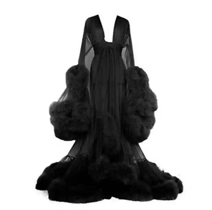 Women's Lingerie Gown Fur Robe