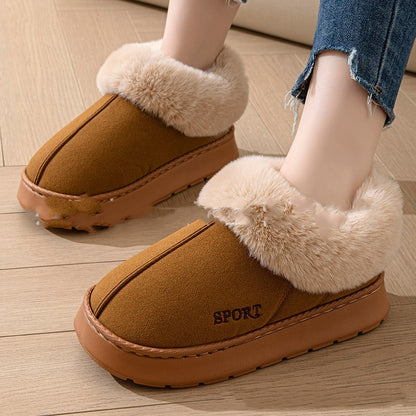 SPORT Cozy Faux Fur Suede Plush Platform Indoor Slippers