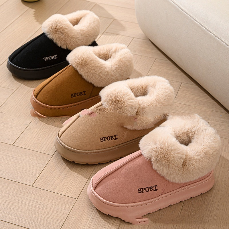 SPORT Cozy Faux Fur Suede Plush Platform Indoor Slippers