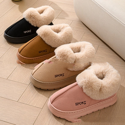 SPORT Cozy Faux Fur Suede Plush Platform Indoor Slippers