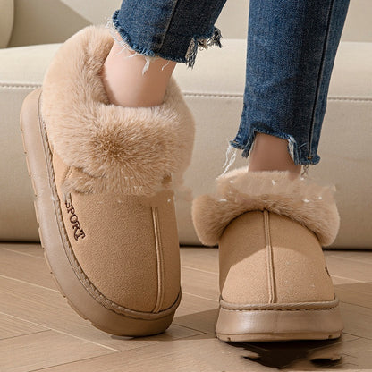 SPORT Cozy Faux Fur Suede Plush Platform Indoor Slippers