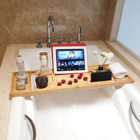 Bamboo Retractable Bathtub Pallet Rack Bath Tray